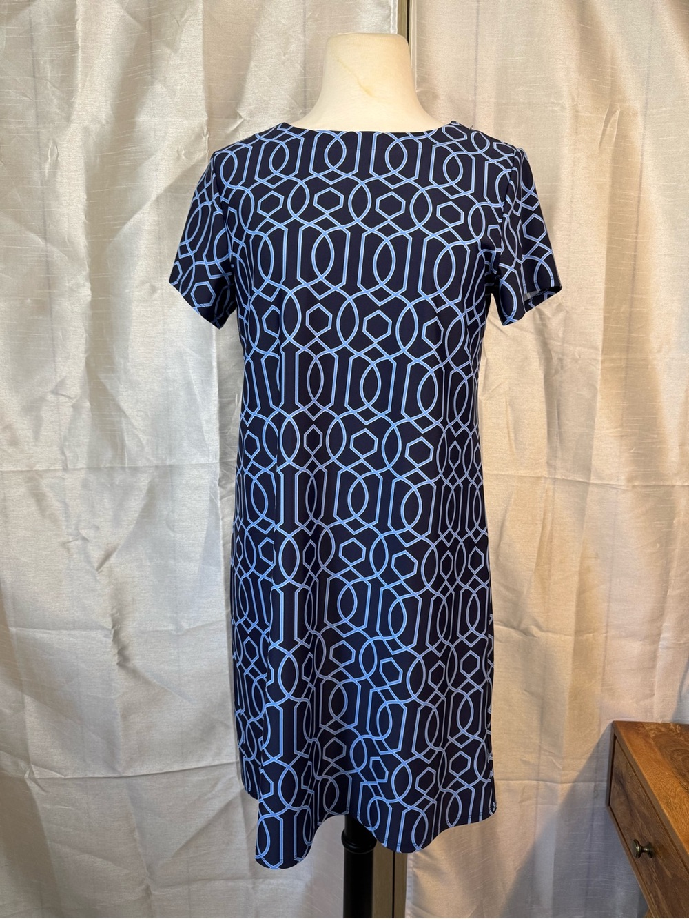 Jude Connally Navy and Light Blue Geometric Shift Dress